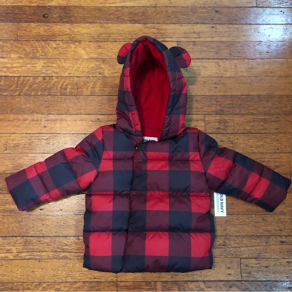 New Old Navy Frost Free, Red Buffalo Checker Quilted Puffer Jacket 12-18M